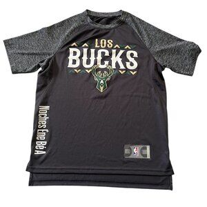 Milwaukee Bucks Fanatics Black Charcoal T Shirt Noche Shooting Raglan Size M